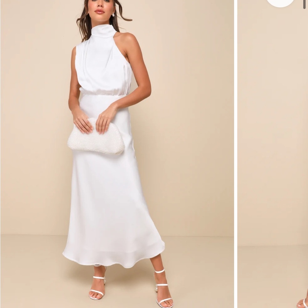 Lulus White Satin Asymmetrical Satin Midi
